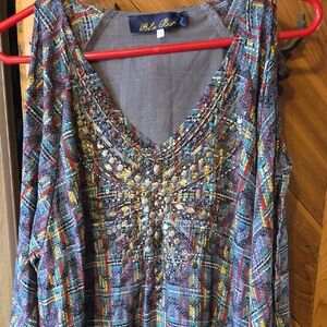 Cold Shoulder, Multi Plaid, Gold Embellished Dress